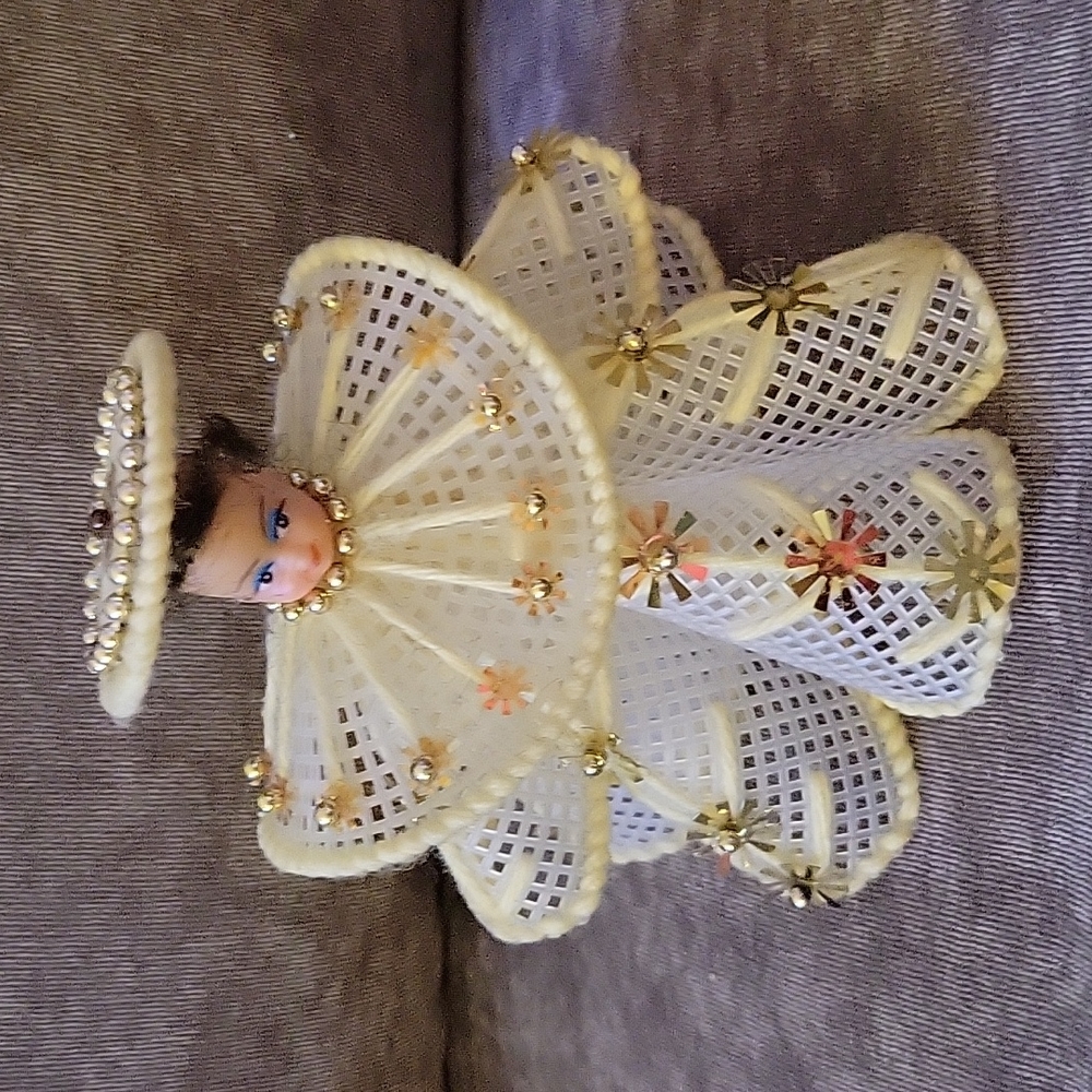Vintage Christmas Angel Tree Topper Handmade Craft Embellished
